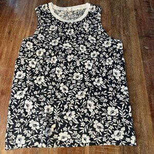 Goldie S blue and white floral tank in pima cotton with white accents